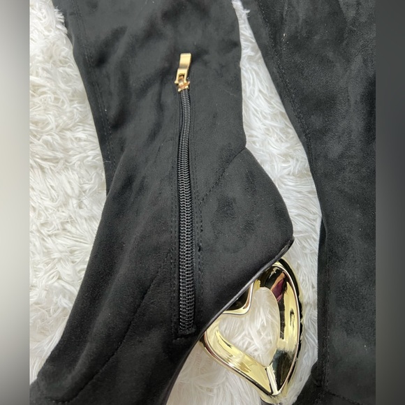 YOKI Over The Knee Stretch Peep Toe Boots Heart Shaped Heel Zip Up Black Size 7 - Picture 8 of 15